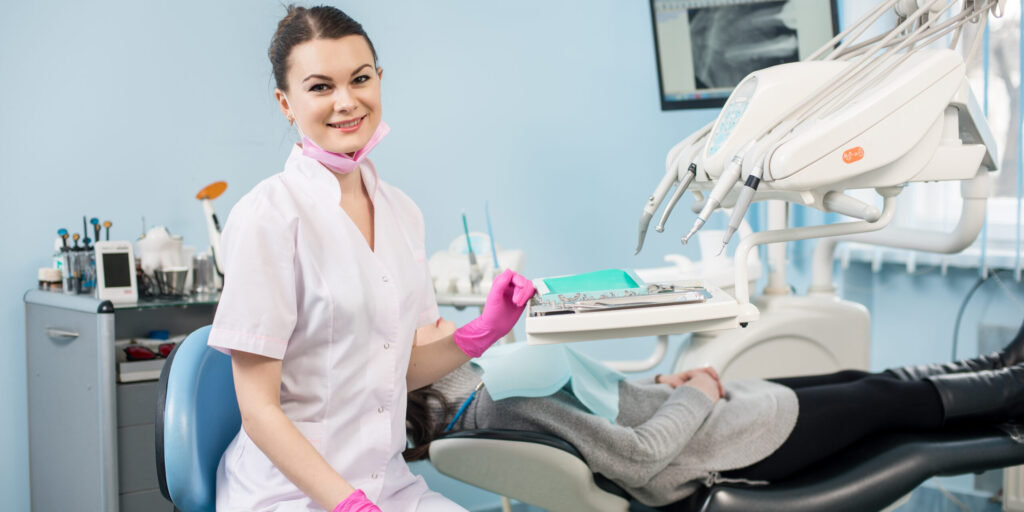 Patient in an emergency dental clinic in North York with dentist.